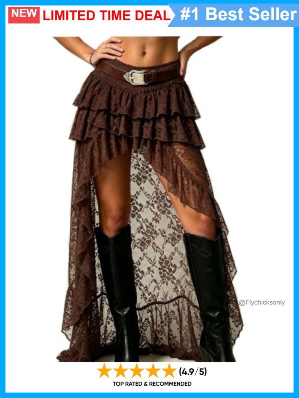 Lace Ruffle High Low Maxi Skirt Sheer Mesh Boho Layered